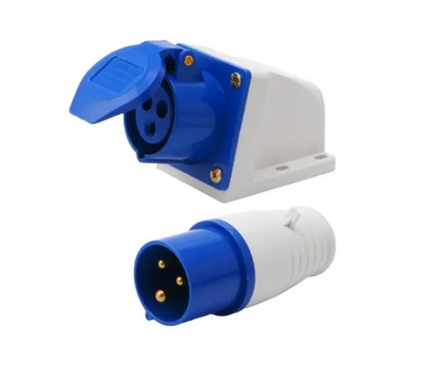 Clavija y Conector Industrial 3 Pines 32a 110/220v Azul